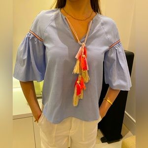 Zara bell sleeve top with tassels. Zara Trafaluc Collection size XS